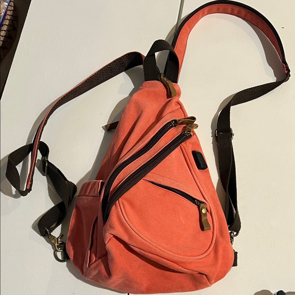 Sucipi Stylish coral color, Sling Bag multi pockets canvas bag